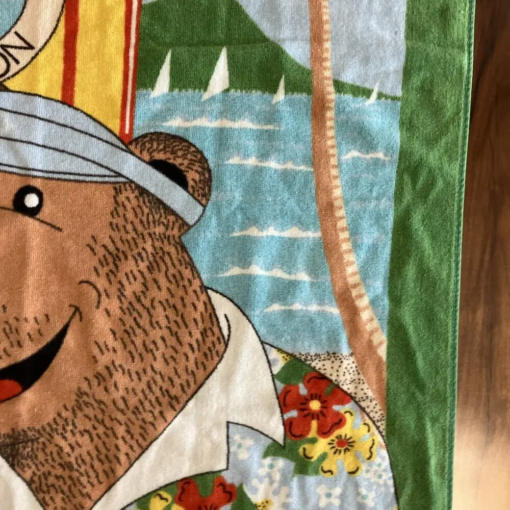 Vintage Seven Seas Duke Surfing Bear Hawaii Bear Unique RARE Beach Towel Cotton